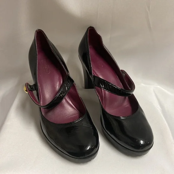 Coach Lilas Patent Leather Platform Mary Jane Heels Black Size 7.5 - Picture 2 of 5